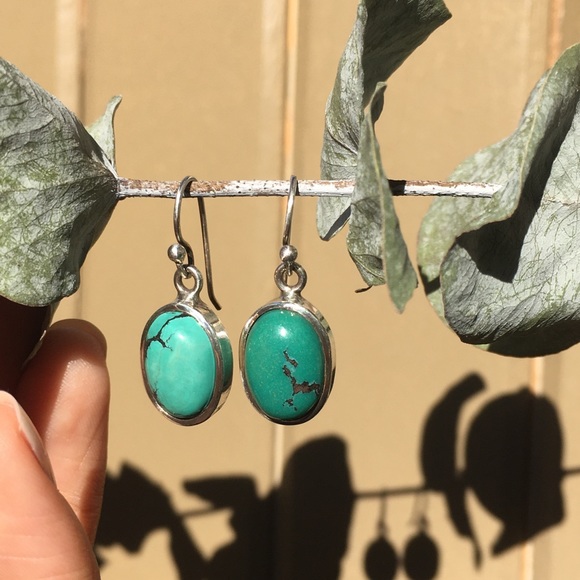 Genuine South American Turquoise Earrings - Natural Colour -925 Sterling Silver - Picture 3 of 8